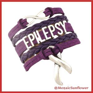 LEATHER EPILEPSY HOPE & INFINITY PURPLE BRACELET UNISEX ADJUSTABLE NWT
